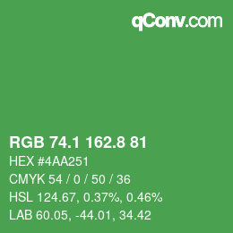 カラーコード: RGB 74.1 162.8 81 | qconv.com