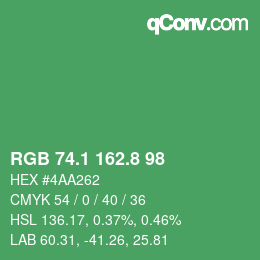 カラーコード: RGB 74.1 162.8 98 | qconv.com