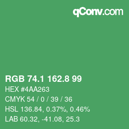 カラーコード: RGB 74.1 162.8 99 | qconv.com