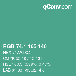 カラーコード: RGB 74.1 165 140 | qconv.com