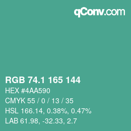 カラーコード: RGB 74.1 165 144 | qconv.com