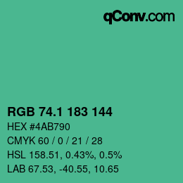 カラーコード: RGB 74.1 183 144 | qconv.com