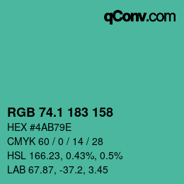カラーコード: RGB 74.1 183 158 | qconv.com