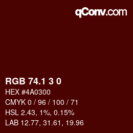 カラーコード: RGB 74.1 3 0 | qconv.com