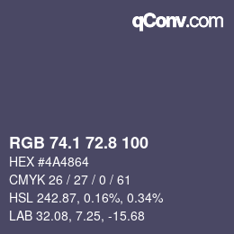 カラーコード: RGB 74.1 72.8 100 | qconv.com