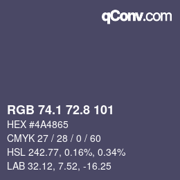 Color code: RGB 74.1 72.8 101 | qconv.com