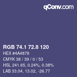 Color code: RGB 74.1 72.8 120 | qconv.com