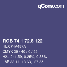 Color code: RGB 74.1 72.8 122 | qconv.com