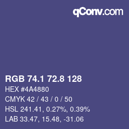 カラーコード: RGB 74.1 72.8 128 | qconv.com