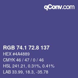 カラーコード: RGB 74.1 72.8 137 | qconv.com