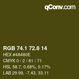 Color code: RGB 74.1 72.8 14 | qconv.com