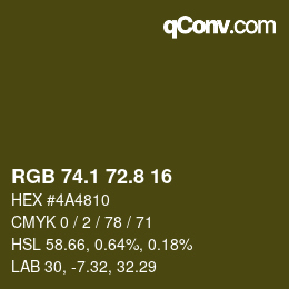 カラーコード: RGB 74.1 72.8 16 | qconv.com