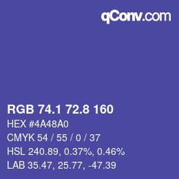 カラーコード: RGB 74.1 72.8 160 | qconv.com