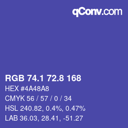カラーコード: RGB 74.1 72.8 168 | qconv.com
