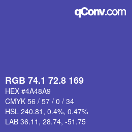 カラーコード: RGB 74.1 72.8 169 | qconv.com