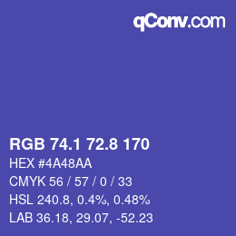 カラーコード: RGB 74.1 72.8 170 | qconv.com