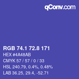 カラーコード: RGB 74.1 72.8 171 | qconv.com