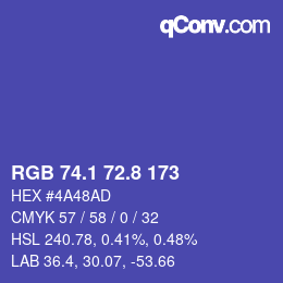 カラーコード: RGB 74.1 72.8 173 | qconv.com