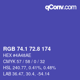 カラーコード: RGB 74.1 72.8 174 | qconv.com
