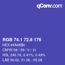 カラーコード: RGB 74.1 72.8 176 | qconv.com