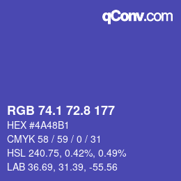 カラーコード: RGB 74.1 72.8 177 | qconv.com