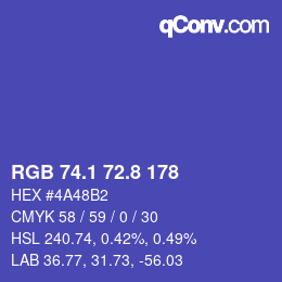 カラーコード: RGB 74.1 72.8 178 | qconv.com