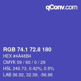 カラーコード: RGB 74.1 72.8 180 | qconv.com