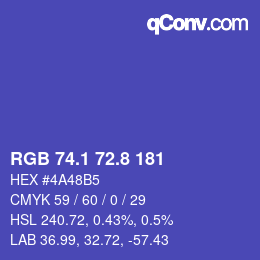 カラーコード: RGB 74.1 72.8 181 | qconv.com