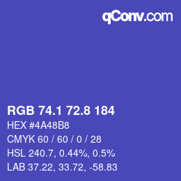 カラーコード: RGB 74.1 72.8 184 | qconv.com