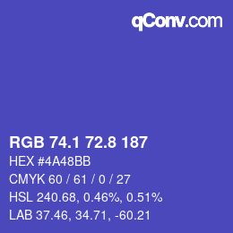 カラーコード: RGB 74.1 72.8 187 | qconv.com