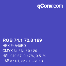 カラーコード: RGB 74.1 72.8 189 | qconv.com