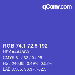カラーコード: RGB 74.1 72.8 192 | qconv.com
