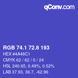 カラーコード: RGB 74.1 72.8 193 | qconv.com