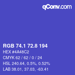 カラーコード: RGB 74.1 72.8 194 | qconv.com