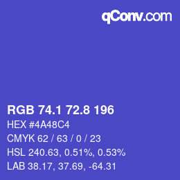 カラーコード: RGB 74.1 72.8 196 | qconv.com