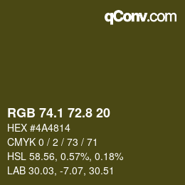 Color code: RGB 74.1 72.8 20 | qconv.com