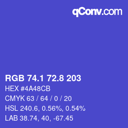 カラーコード: RGB 74.1 72.8 203 | qconv.com