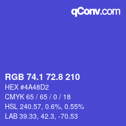 カラーコード: RGB 74.1 72.8 210 | qconv.com