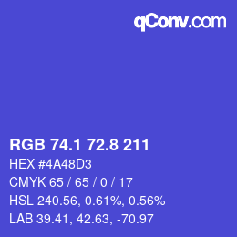 カラーコード: RGB 74.1 72.8 211 | qconv.com