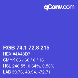 カラーコード: RGB 74.1 72.8 215 | qconv.com