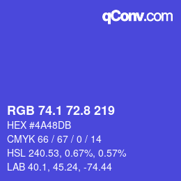 カラーコード: RGB 74.1 72.8 219 | qconv.com