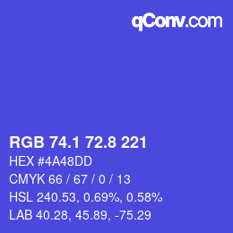 カラーコード: RGB 74.1 72.8 221 | qconv.com