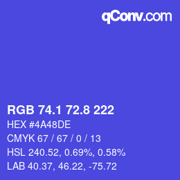カラーコード: RGB 74.1 72.8 222 | qconv.com