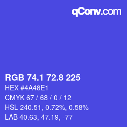 カラーコード: RGB 74.1 72.8 225 | qconv.com