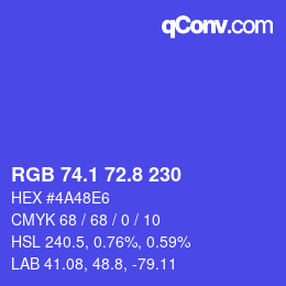 カラーコード: RGB 74.1 72.8 230 | qconv.com