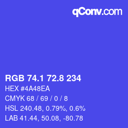 カラーコード: RGB 74.1 72.8 234 | qconv.com