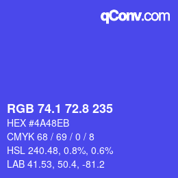 カラーコード: RGB 74.1 72.8 235 | qconv.com