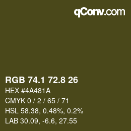 Color code: RGB 74.1 72.8 26 | qconv.com