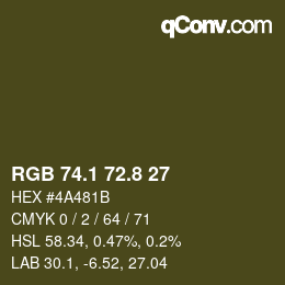 Color code: RGB 74.1 72.8 27 | qconv.com
