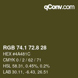 Color code: RGB 74.1 72.8 28 | qconv.com